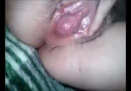 Girl masturbating both holes, very wet pussy